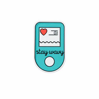 Stay Wavy plastic add-on featuring a pulse oximeter monitor with oxygen reading display and waveform design, compatible with interchangeable badge reel bases and ideal for respiratory therapists.