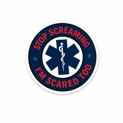 Stop Screaming I’m Scared Too plastic add-on for compatible interchangeable badge reel bases