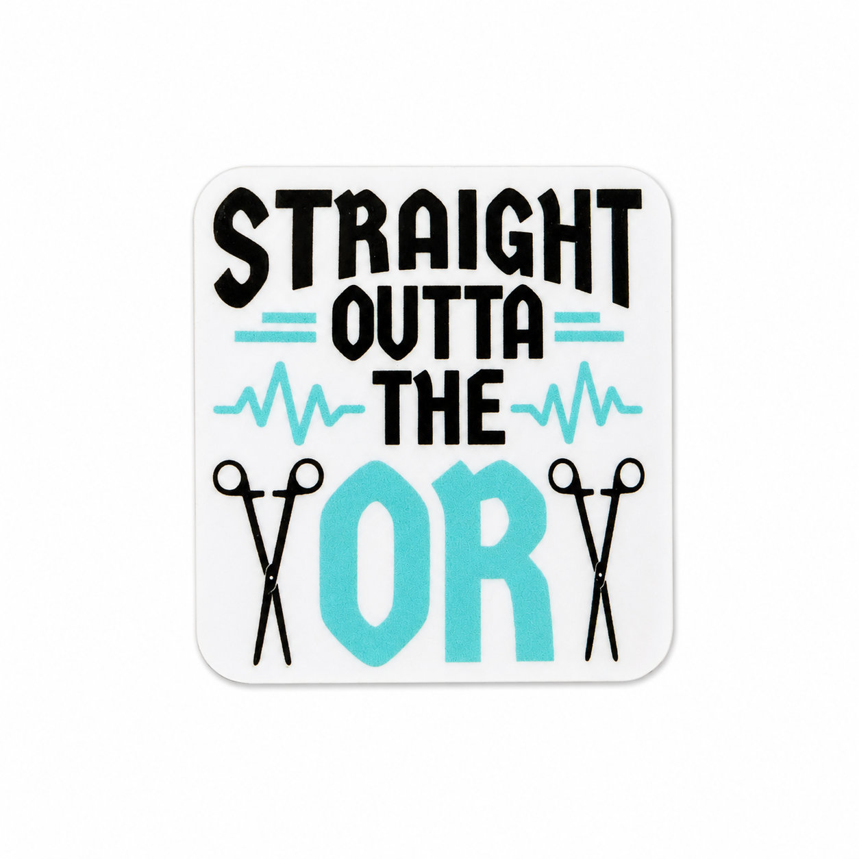 Straight Outta The OR plastic add-on featuring surgical instruments, heartbeat accents, and operating room theme, compatible with interchangeable badge reel bases.