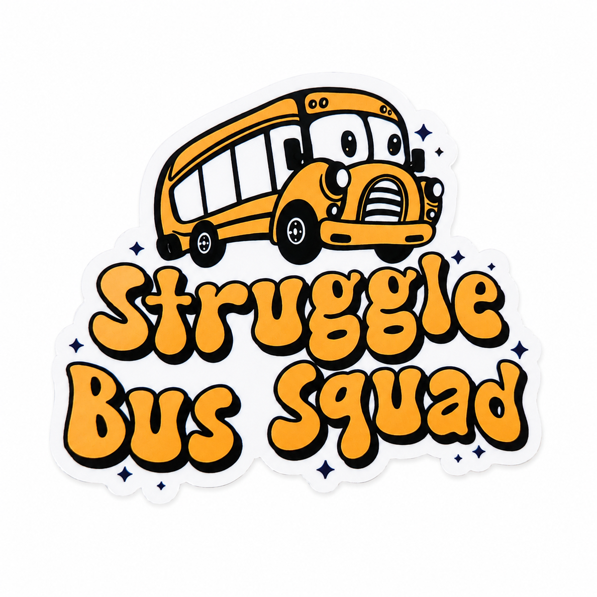 Struggle Bus Squad plastic add-on featuring a cute yellow school bus, compatible with interchangeable badge reel bases