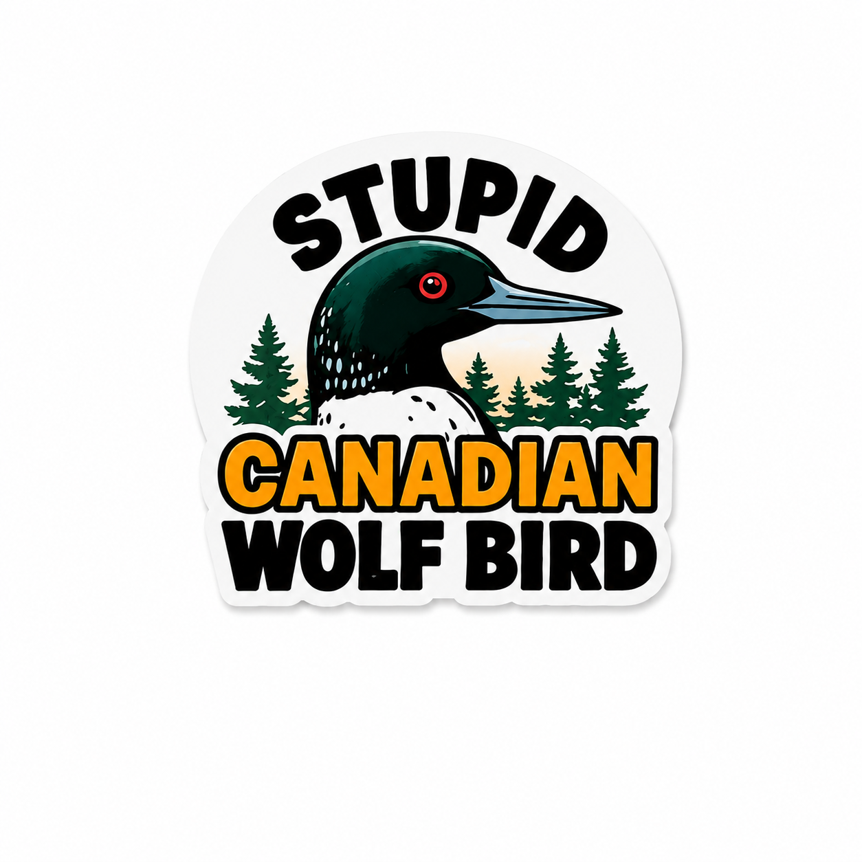 Funny bird plastic add-on for badge reels with Stupid Canadian Wolf Bird