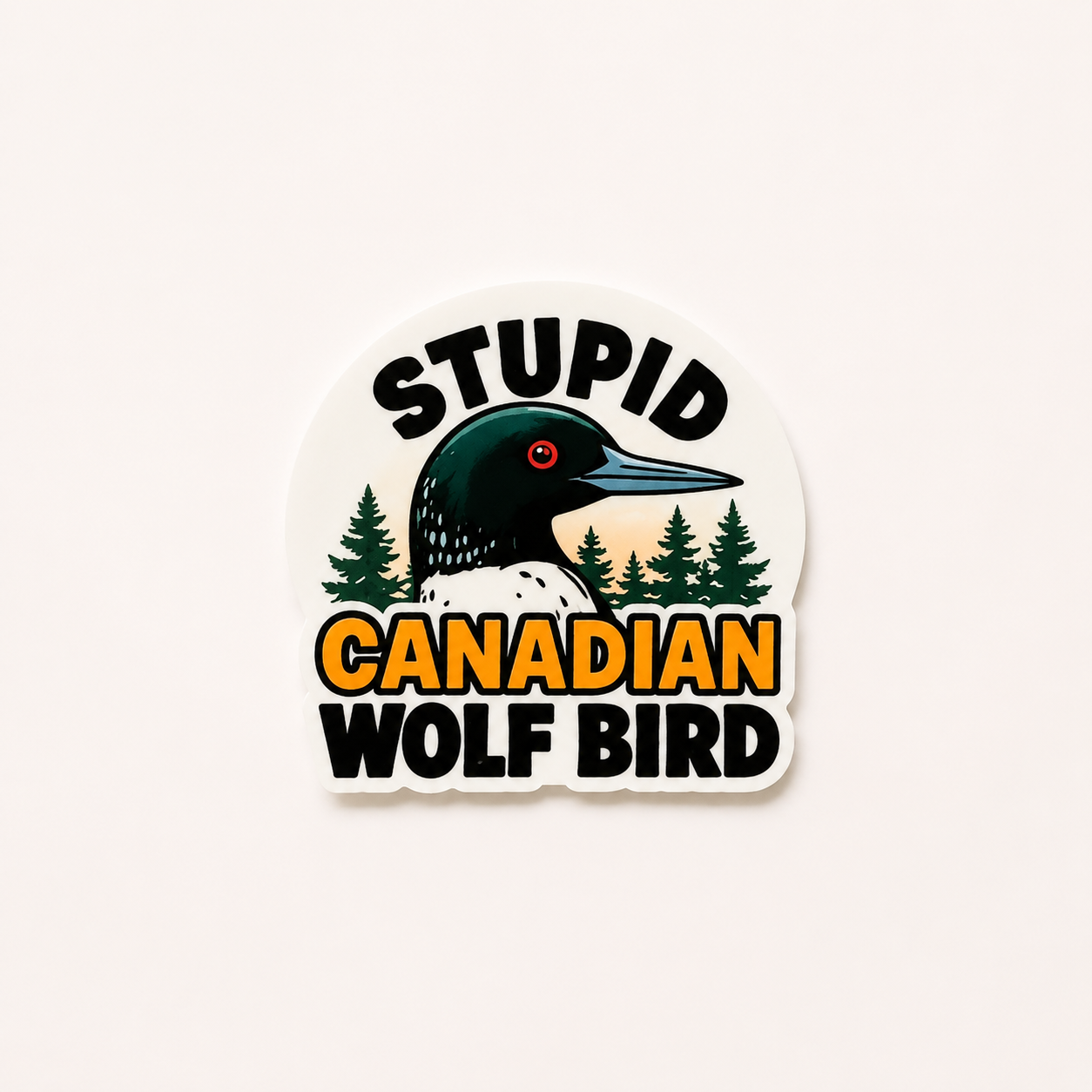 Funny bird plastic add-on for badge reels with Stupid Canadian Wolf Bird