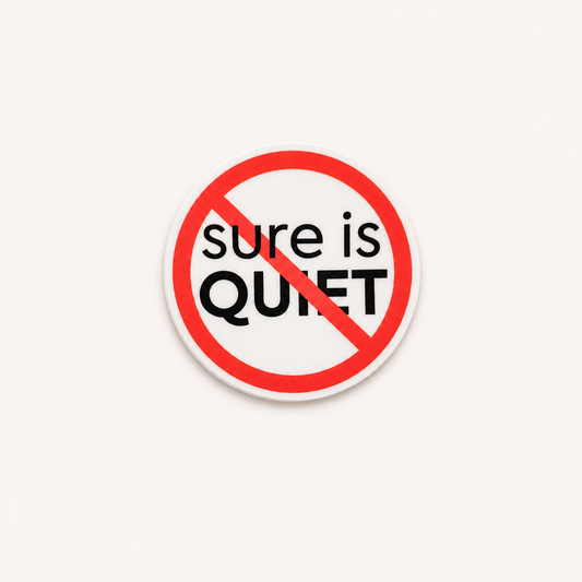 Funny “Sure Is Quiet” plastic add-on for badge reels featuring a sarcastic healthcare humor design popular with nurses and healthcare workers