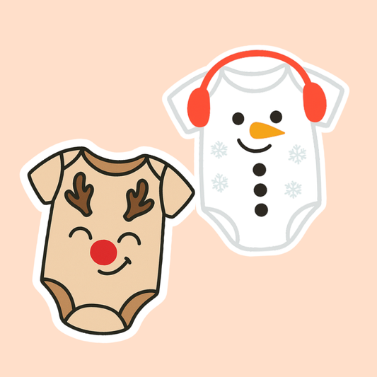 Christmas Baby Onesie Add-On | Reindeer & Snowman Badge Topper | Holiday NICU Nurse Gift or Baby Lover Accessory / Plastic Add on