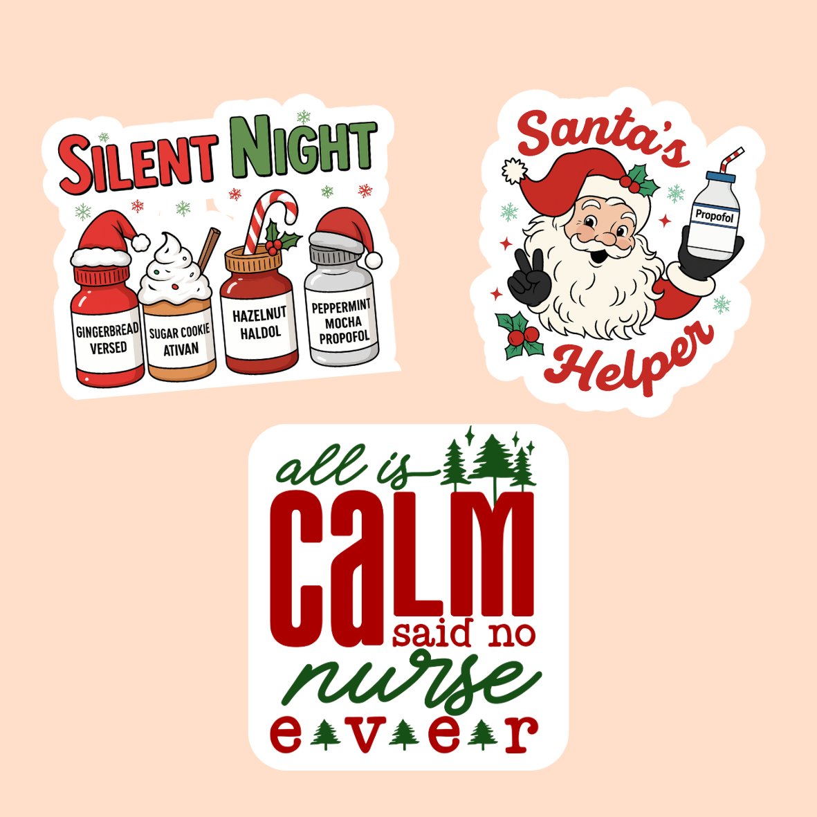 Nurse Christmas Add-On | Funny Holiday Badge Topper Set | Santa’s Helper & Silent Night Nurse Gift | Plastic Add on