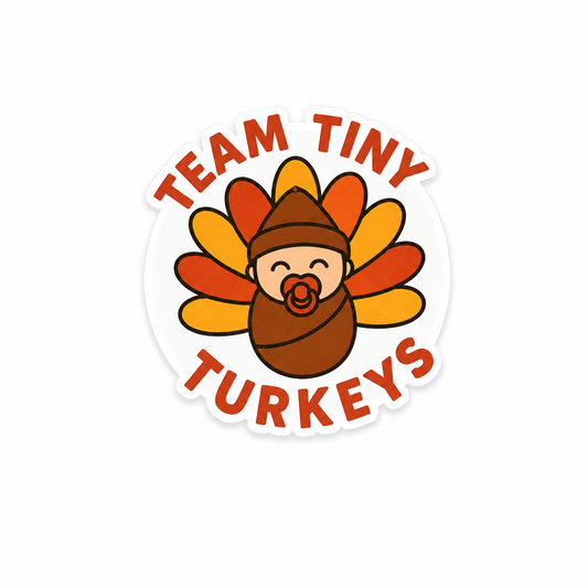 Team Tiny Turkeys Thanksgiving plastic add-on with cute turkey baby design for compatible interchangeable badge reel bases