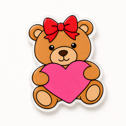Teddy bear heart plastic add-on for compatible interchangeable badge reel bases