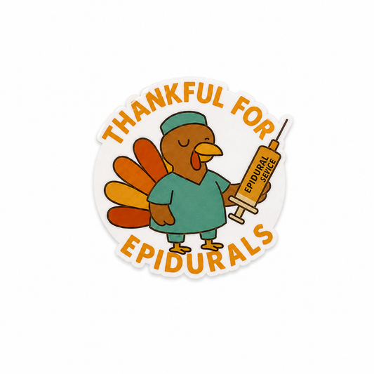 Labor Delivery Thanksgiving plastic add-on with turkey nurse and epidural design for compatible interchangeable badge reel bases