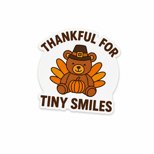 Thanksgiving turkey bear plastic add-on with thankful for tiny smiles design for compatible interchangeable badge reel bases