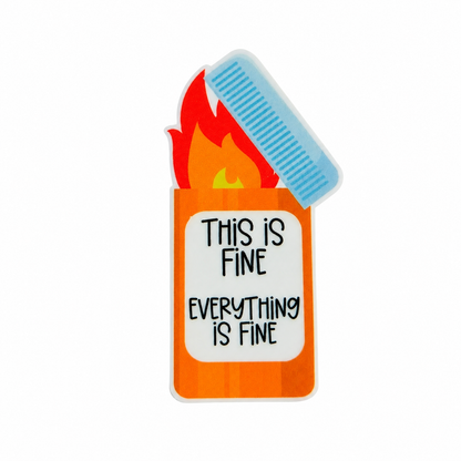 THIS IS FINE EVERYTHING IS FINE plastic add-on featuring a flaming matchbox design compatible with interchangeable badge reel bases, funny and relatable work accessory