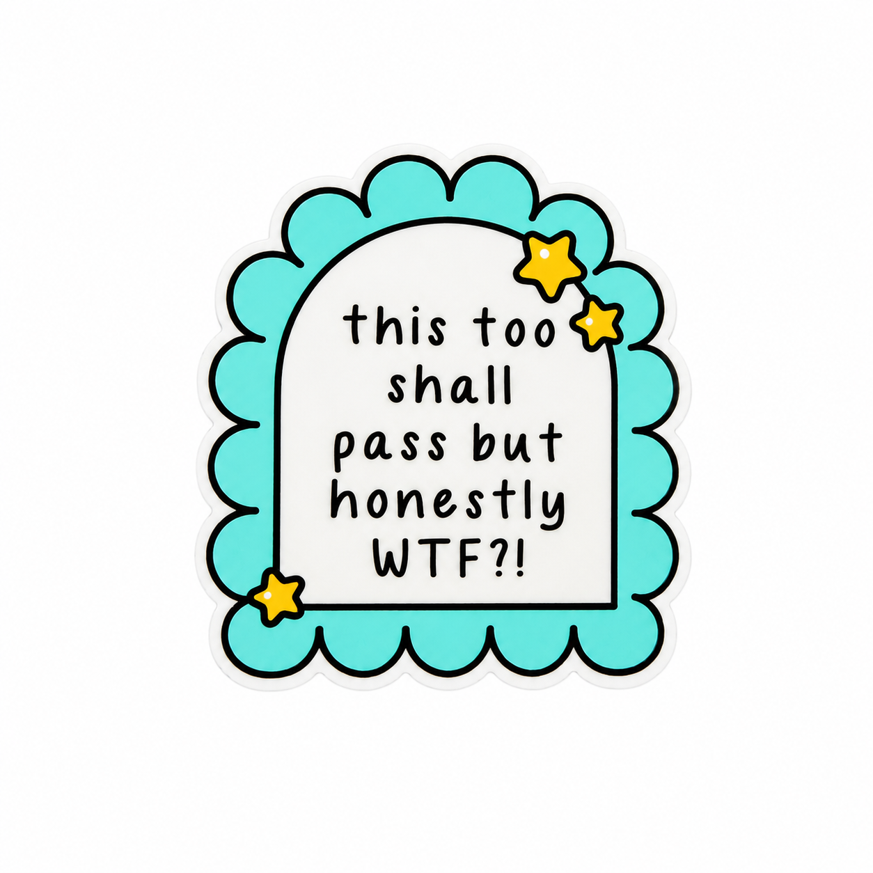 Funny pastel quote plastic add-on for badge reels with “this too shall pass but honestly WTF?!” design