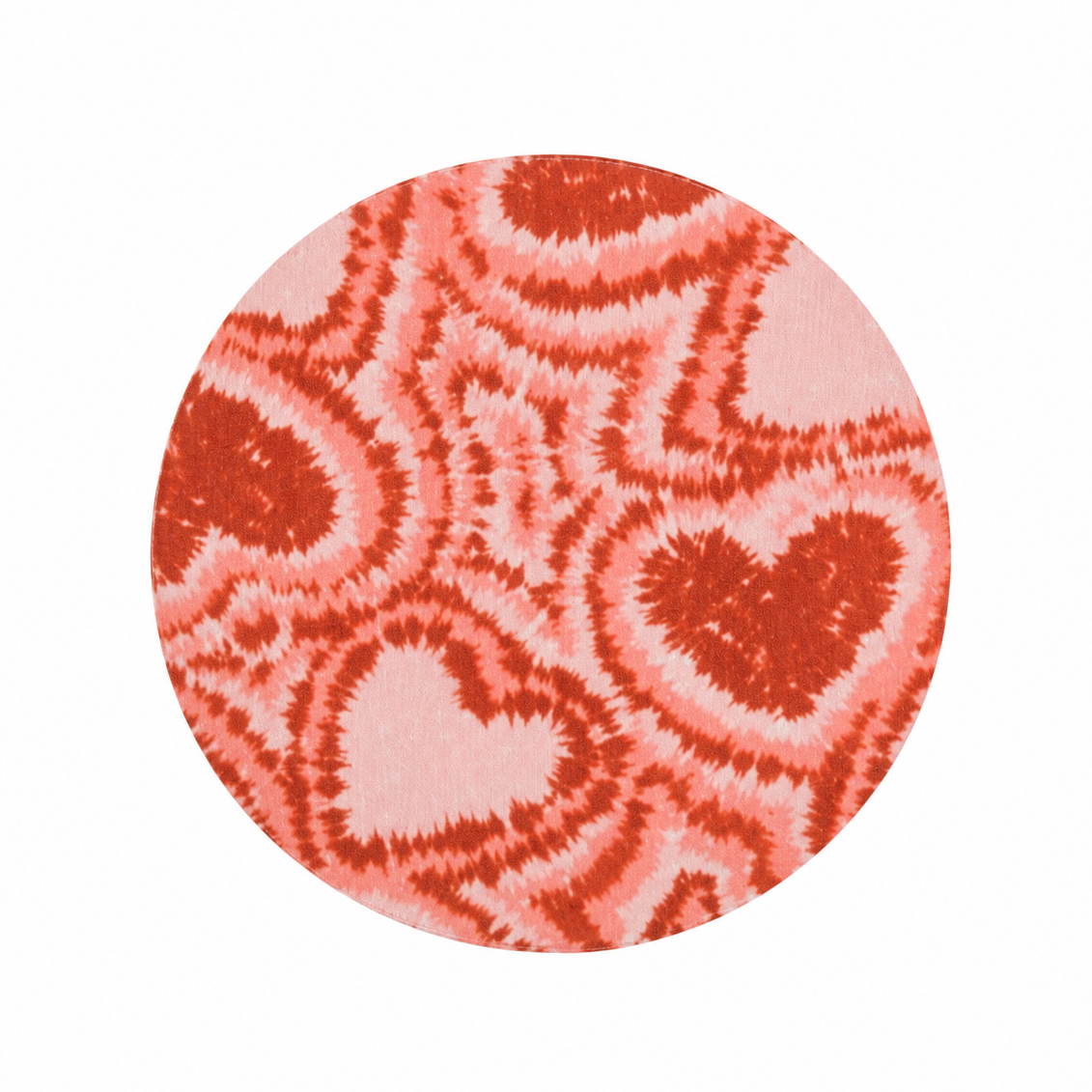 Tie Dye Hearts hard board add-on featuring pink and red heart pattern for compatible interchangeable badge reel bases. Cute Valentine's Day badge topper.