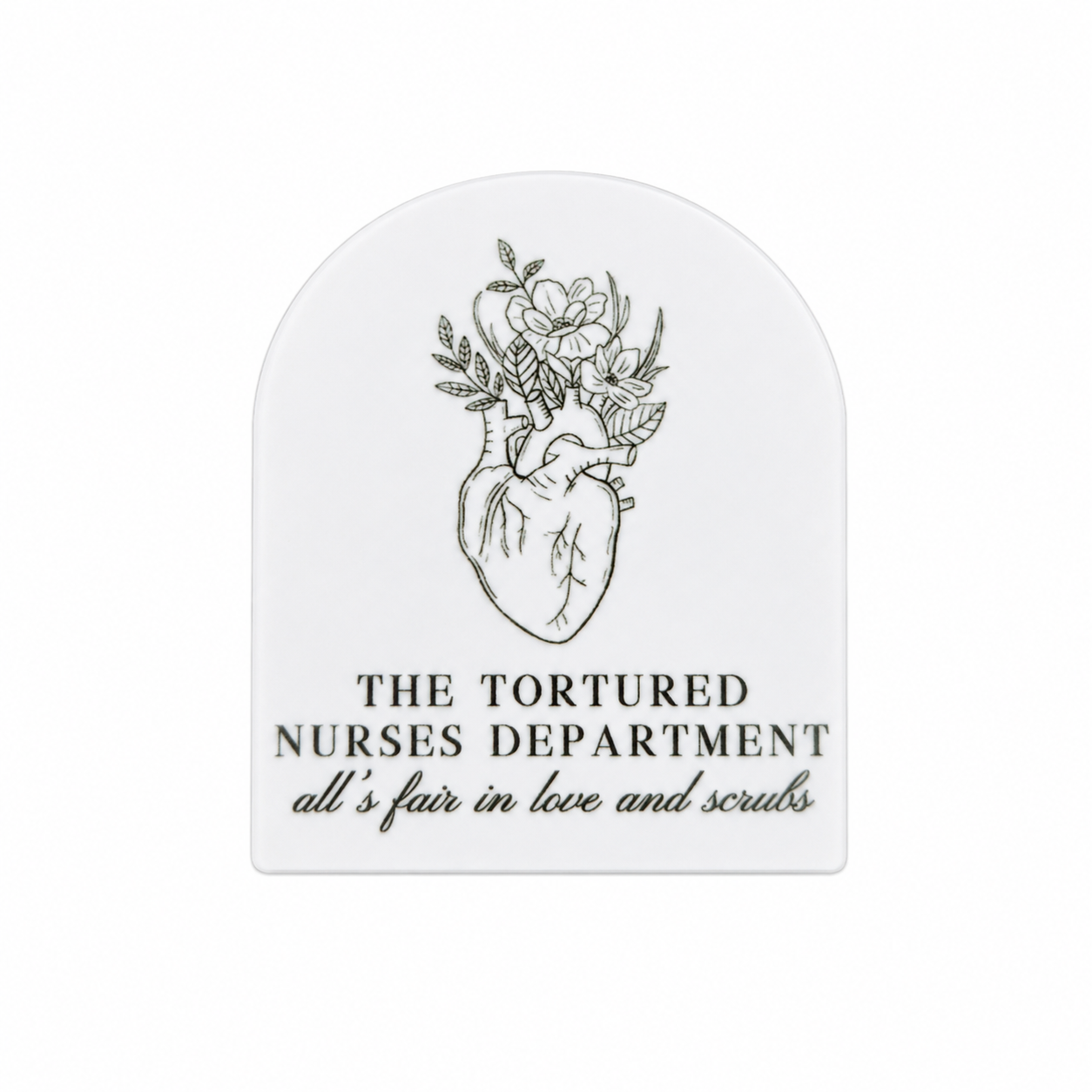 THE TORTURED NURSES DEPARTMENT all's fair in love and scrubs plastic add-on featuring a floral anatomical heart design, compatible with interchangeable badge reel bases, nurse accessory and healthcare worker badge topper