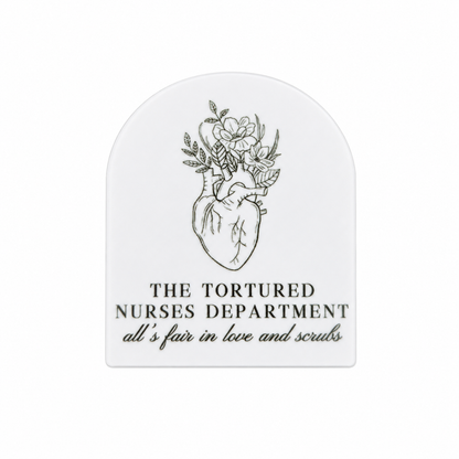 THE TORTURED NURSES DEPARTMENT all's fair in love and scrubs plastic add-on featuring a floral anatomical heart design, compatible with interchangeable badge reel bases, nurse accessory and healthcare worker badge topper