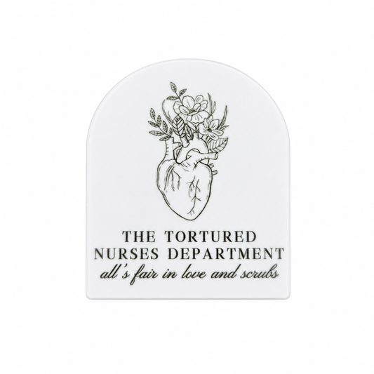 THE TORTURED NURSES DEPARTMENT all's fair in love and scrubs plastic add-on featuring a floral anatomical heart design, compatible with interchangeable badge reel bases, nurse accessory and healthcare worker badge topper