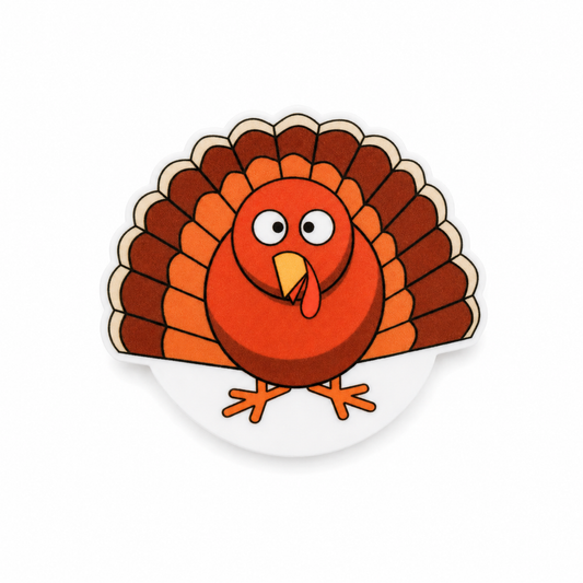 Turkey plastic add-on with a cute red-orange Thanksgiving turkey design, compatible with interchangeable badge reel bases