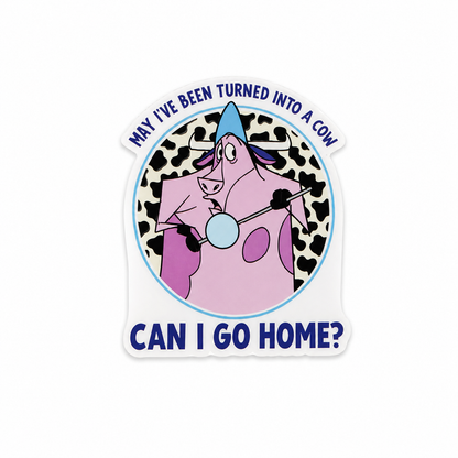 Funny cartoon cow-themed plastic add-on with humorous quote compatible with interchangeable badge reel bases for nurses and healthcare workers.