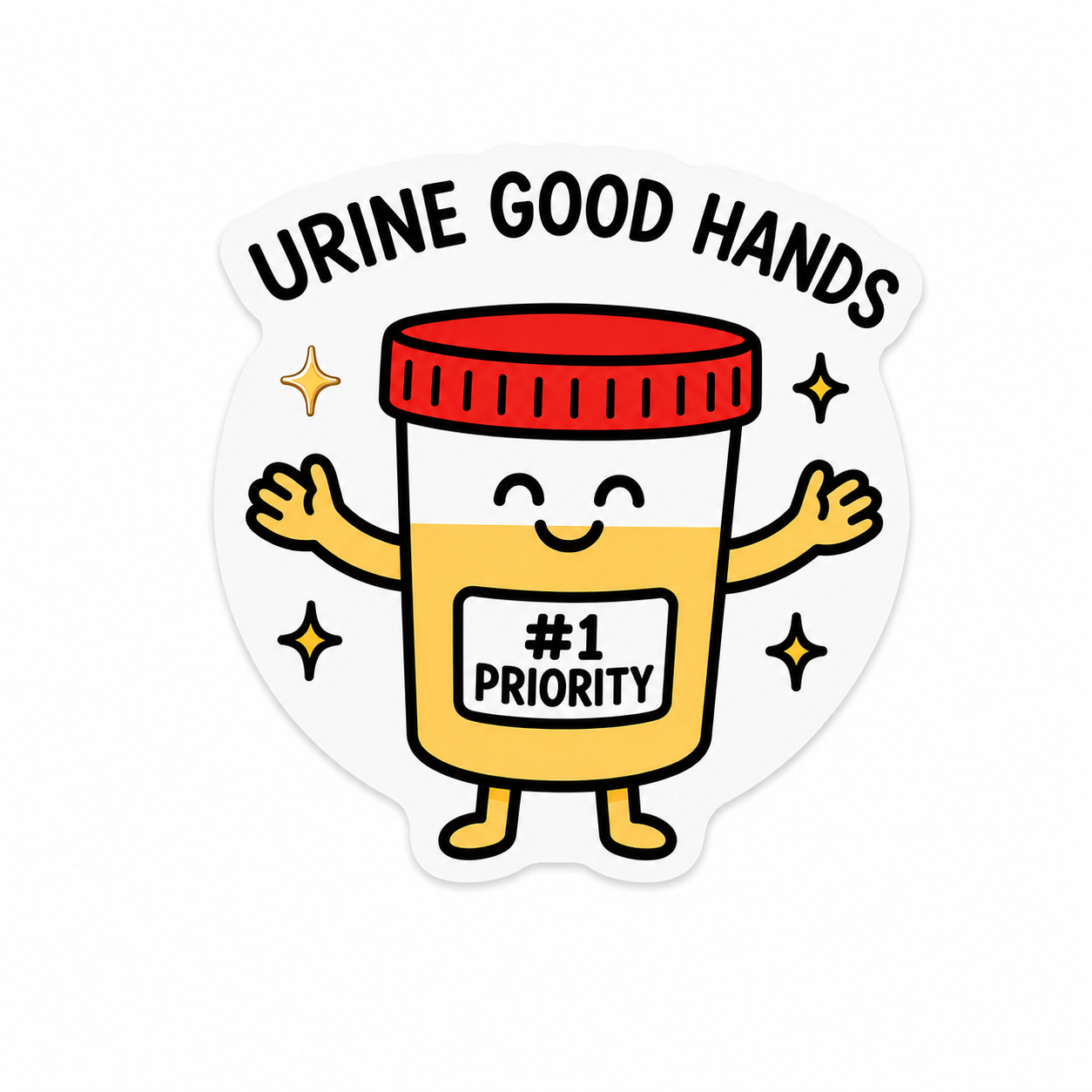 Urine Good Hands plastic add-on featuring a smiling specimen cup for compatible interchangeable badge reel bases