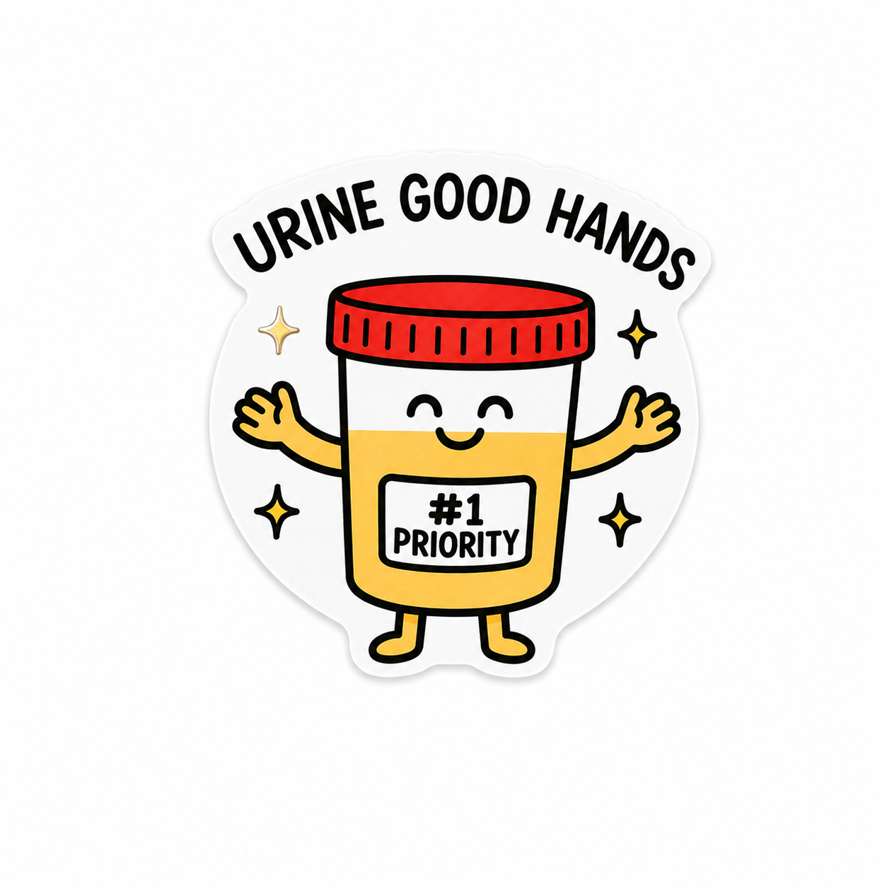 Urine Good Hands plastic add-on featuring a smiling specimen cup for compatible interchangeable badge reel bases