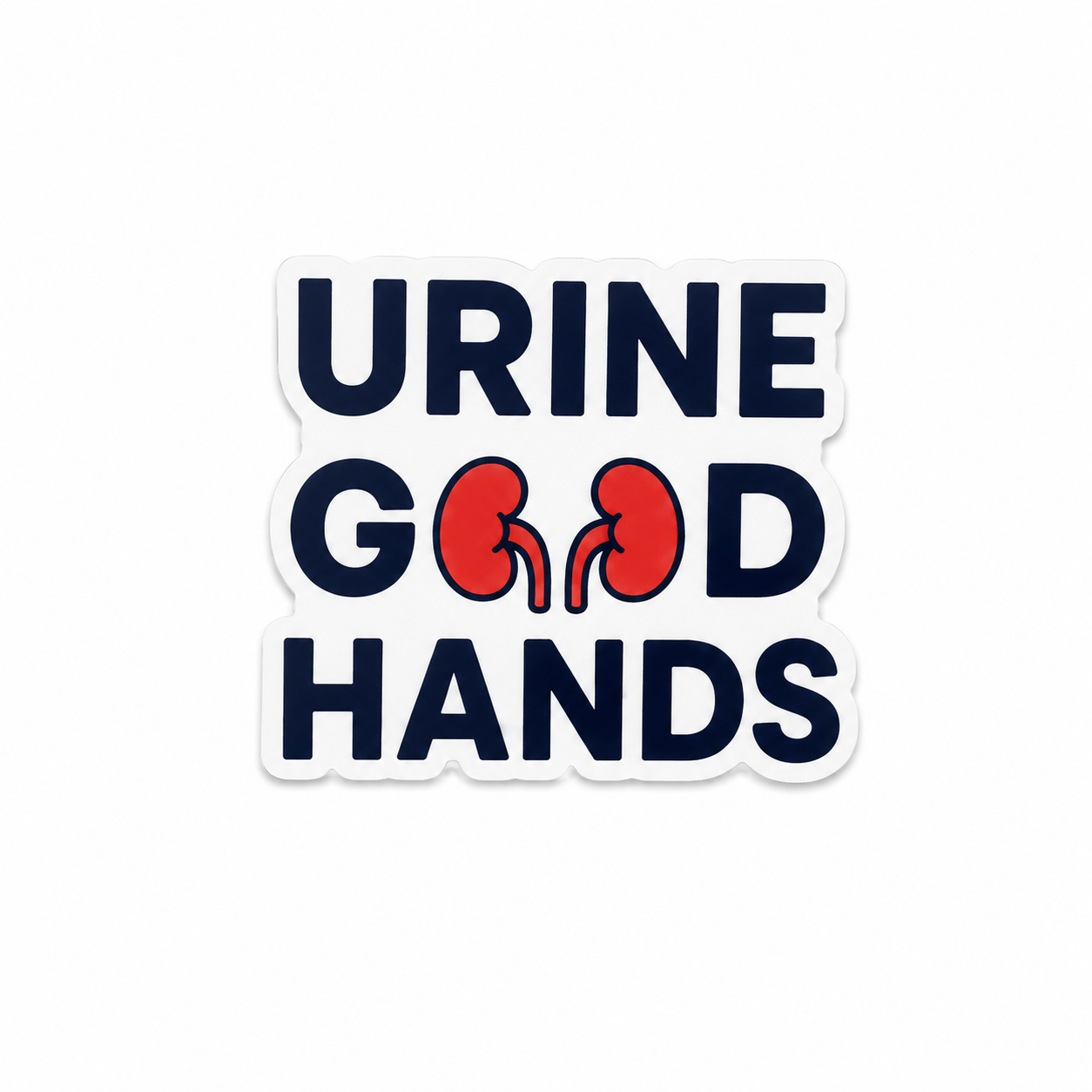 Urine Good Hands urology plastic add-on with kidney design, compatible with interchangeable badge reel bases