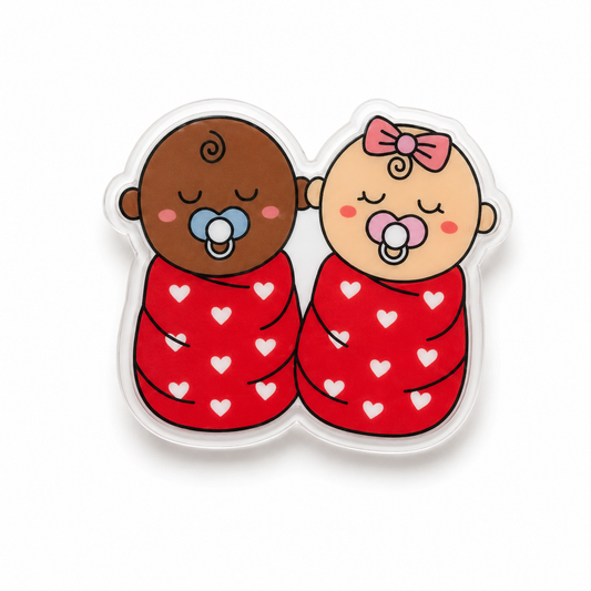 Valentine babies plastic add-on for compatible interchangeable badge reel bases featuring twin newborn design