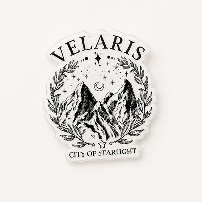 Velaris City of Starlight plastic add-on with fantasy mountain and celestial design for compatible interchangeable badge reel bases