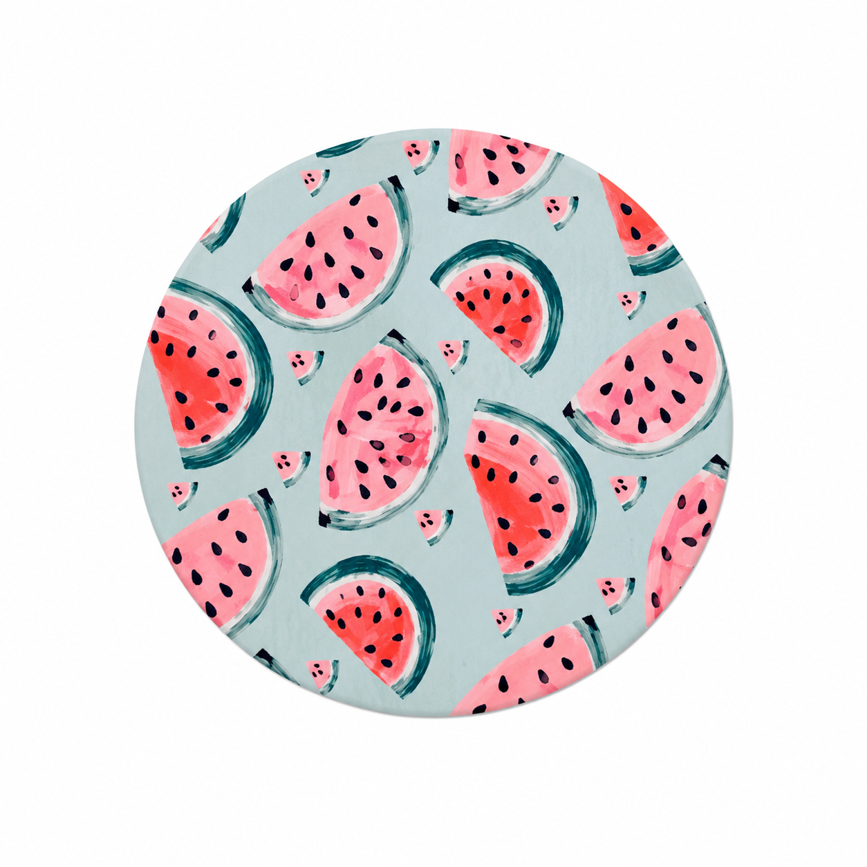 Watermelon pattern hard board add-on featuring pink and red fruit slices on a mint background, compatible with interchangeable badge reel bases for fruit lovers.