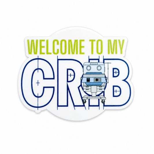 Welcome to My Crib NICU plastic add-on with a tiny crib design and playful medical theme, compatible with interchangeable badge reel bases for nurses and healthcare workers