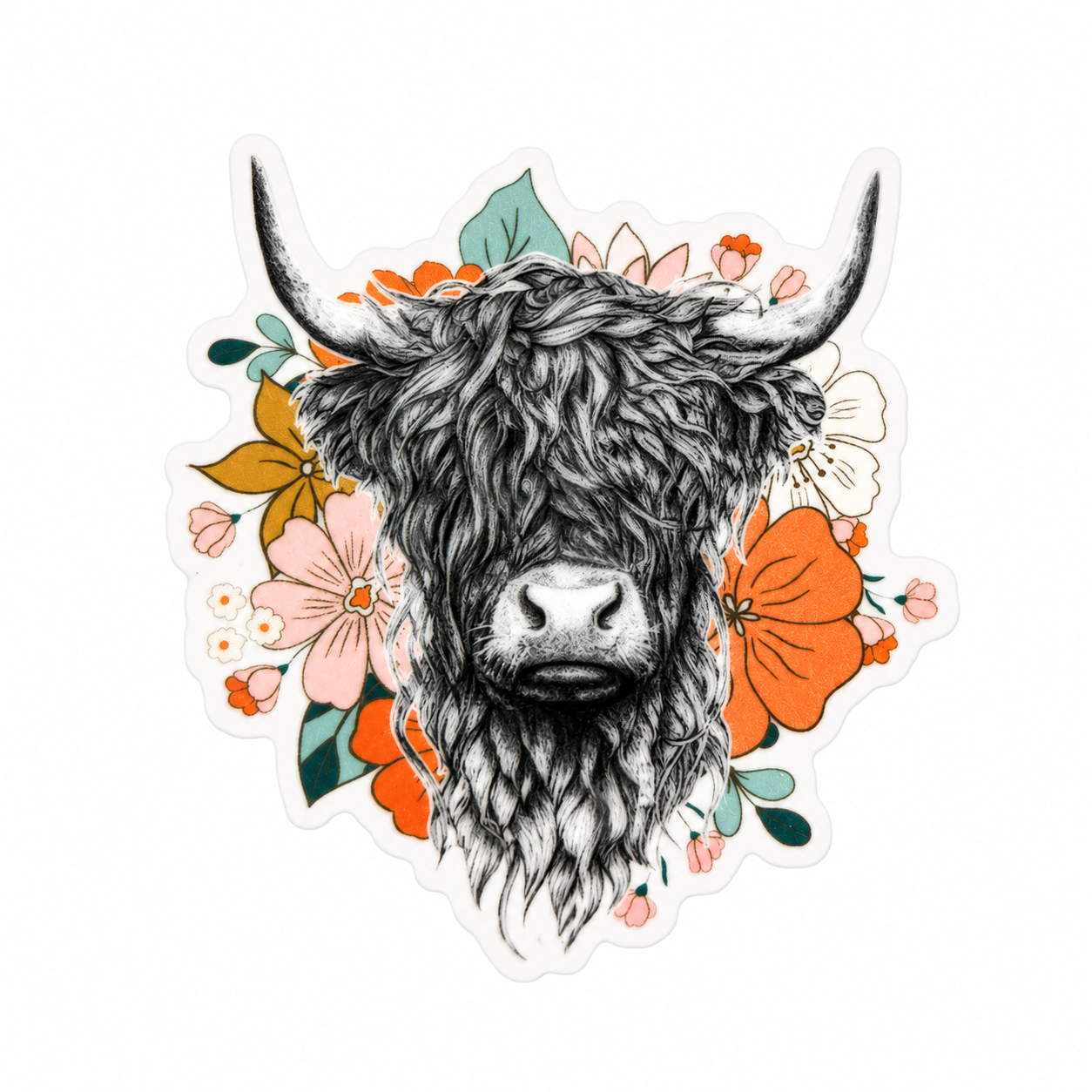 Western bison plastic add-on with floral accents and boho farmhouse style, compatible with interchangeable badge reel bases.