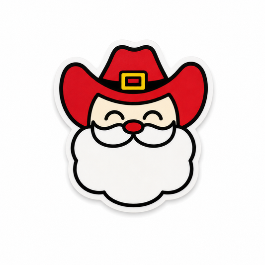 Cute western cowboy Santa plastic add-on with red Christmas hat compatible with interchangeable badge reel bases for nurses healthcare workers and hospital staff