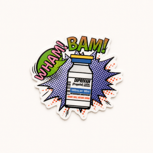 Funny propofol plastic add-on for interchangeable badge reel bases designed for nurses and healthcare worker