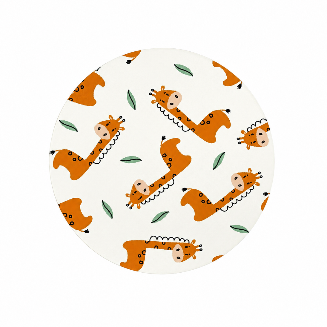 Cute giraffe hard board add-on featuring a playful safari giraffe and leaf pattern, compatible with interchangeable badge reel bases. Perfect pediatric work badge accessory.