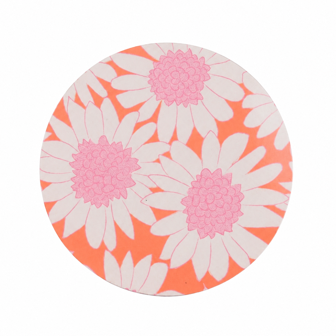 Daisy Floral hard board add-on featuring oversized white daisy flowers on a coral background, compatible with interchangeable badge reel bases.