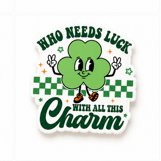 Saint Patrick’s Day plastic add-on with lucky shamrock character and who needs luck with all this charm design for compatible interchangeable badge reel bases