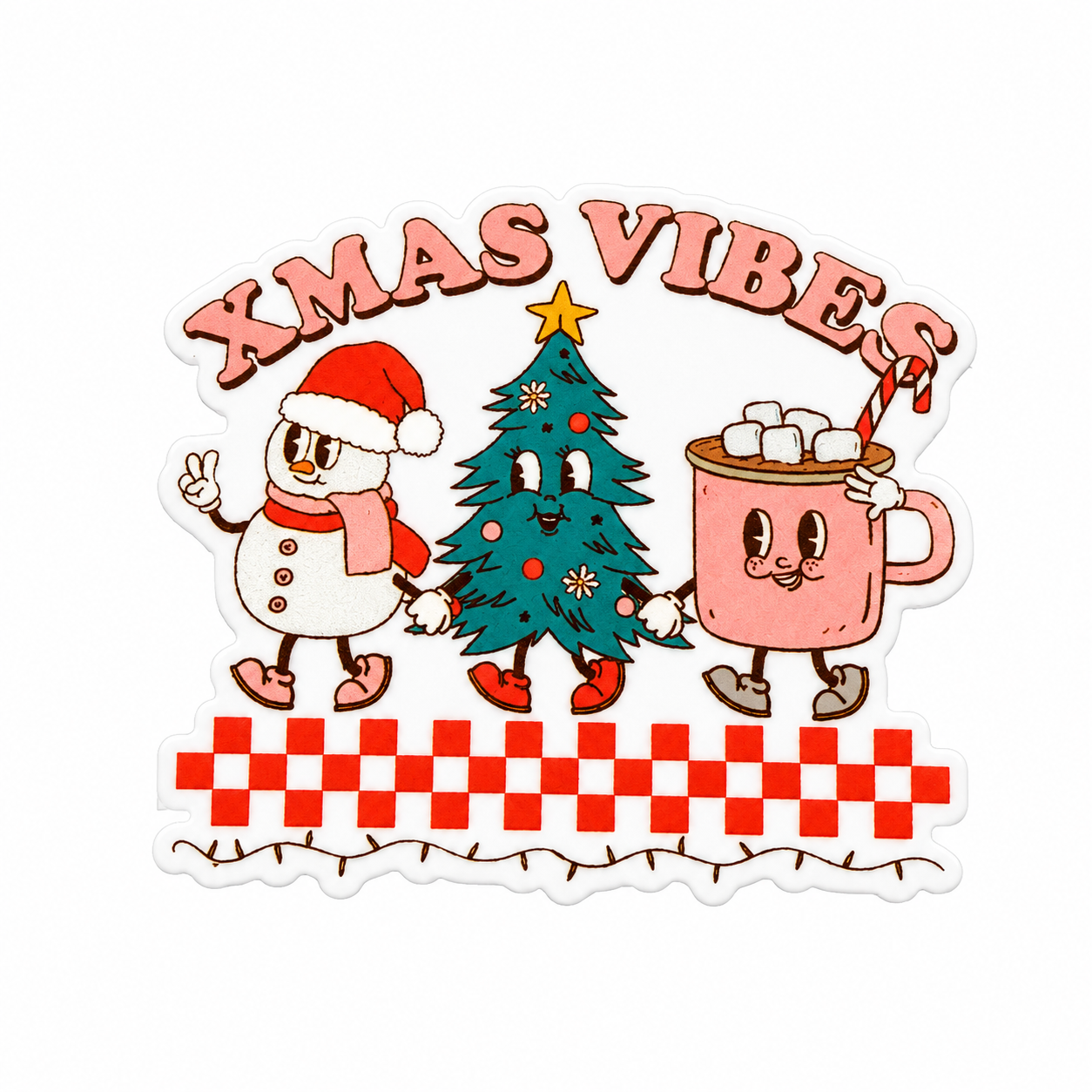 XMAS VIBES plastic add-on with snowman, Christmas tree, and hot cocoa design, compatible with interchangeable badge reel bases.
