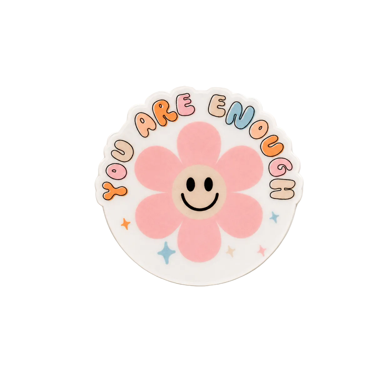Cute smiling flower plastic add-on with “You Are Enough” quote for interchangeable badge reel accessories