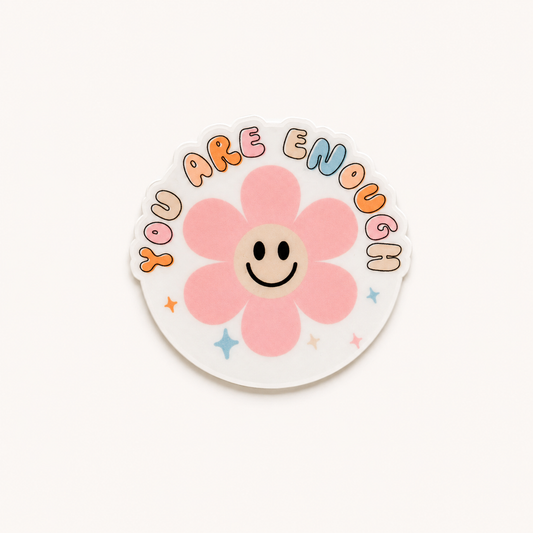 Cute smiling flower plastic add-on with “You Are Enough” quote for interchangeable badge reel accessories
