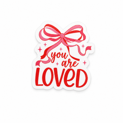 You Are Loved plastic add-on for compatible interchangeable badge reel bases with pink bow Valentine design
