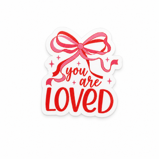 You Are Loved plastic add-on for compatible interchangeable badge reel bases with pink bow Valentine design