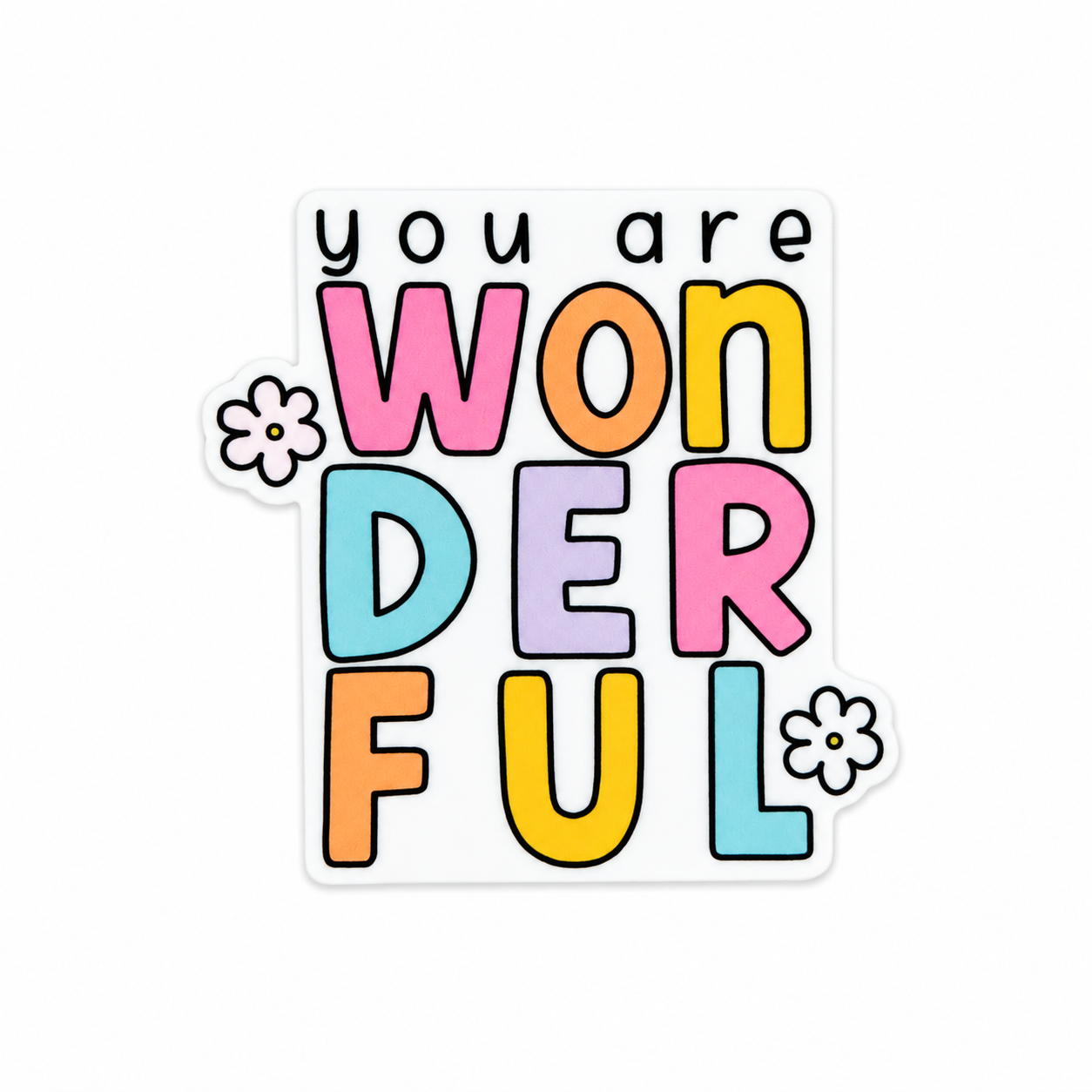 You Are WONDERFUL plastic add-on featuring colorful pastel lettering and flower accents compatible with interchangeable badge reel bases