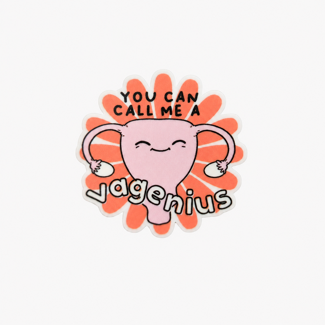 YOU CAN CALL ME A vagenius plastic add-on featuring a cute smiling uterus illustration, compatible with interchangeable badge reel bases and perfect for OBGYN professionals.