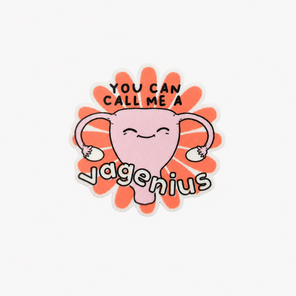 YOU CAN CALL ME A vagenius plastic add-on featuring a cute smiling uterus illustration, compatible with interchangeable badge reel bases and perfect for OBGYN professionals.