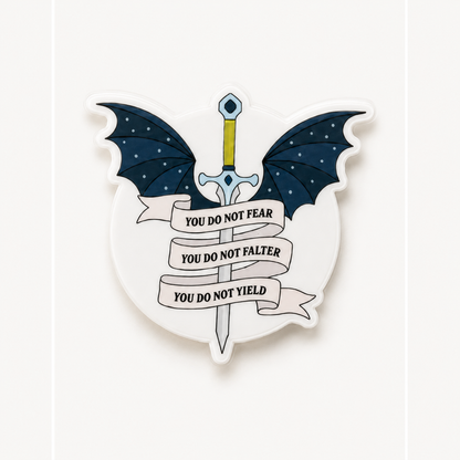 Fantasy quote plastic add-on with dragon wings and sword design for compatible interchangeable badge reel bases