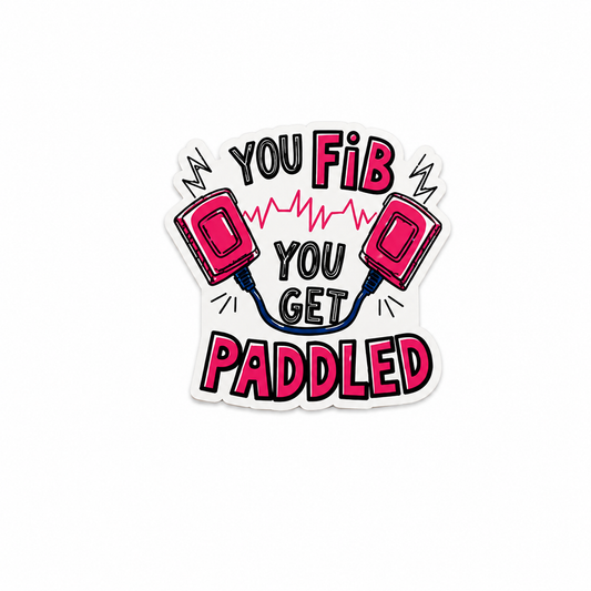 You Fib You Get Paddled plastic add-on with pink defibrillator paddles and heartbeat design, made as a funny emergency medicine work accessory compatible with interchangeable badge reel bases