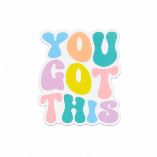 YOU GOT THIS plastic add-on featuring colorful pastel retro lettering, compatible with interchangeable badge reel bases, motivational badge topper and positive affirmation accessory