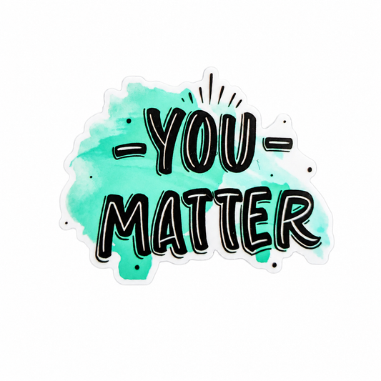 YOU MATTER plastic add-on with teal watercolor background and inspirational message, compatible with interchangeable badge reel bases and ideal for mental health support.