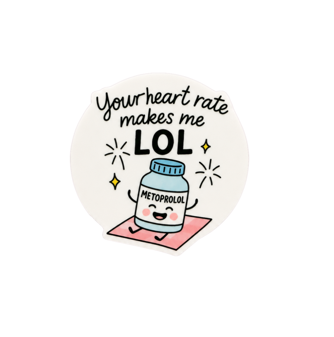 Cute metoprolol themed plastic add-on for badge reels with Your Heart Rate Makes Me LOL design for nurses and healthcare workers