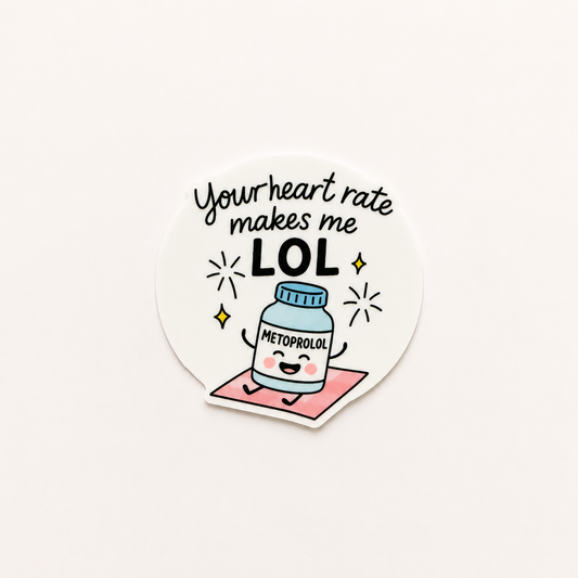 Cute metoprolol themed plastic add-on for badge reels with Your Heart Rate Makes Me LOL design for nurses and healthcare workers