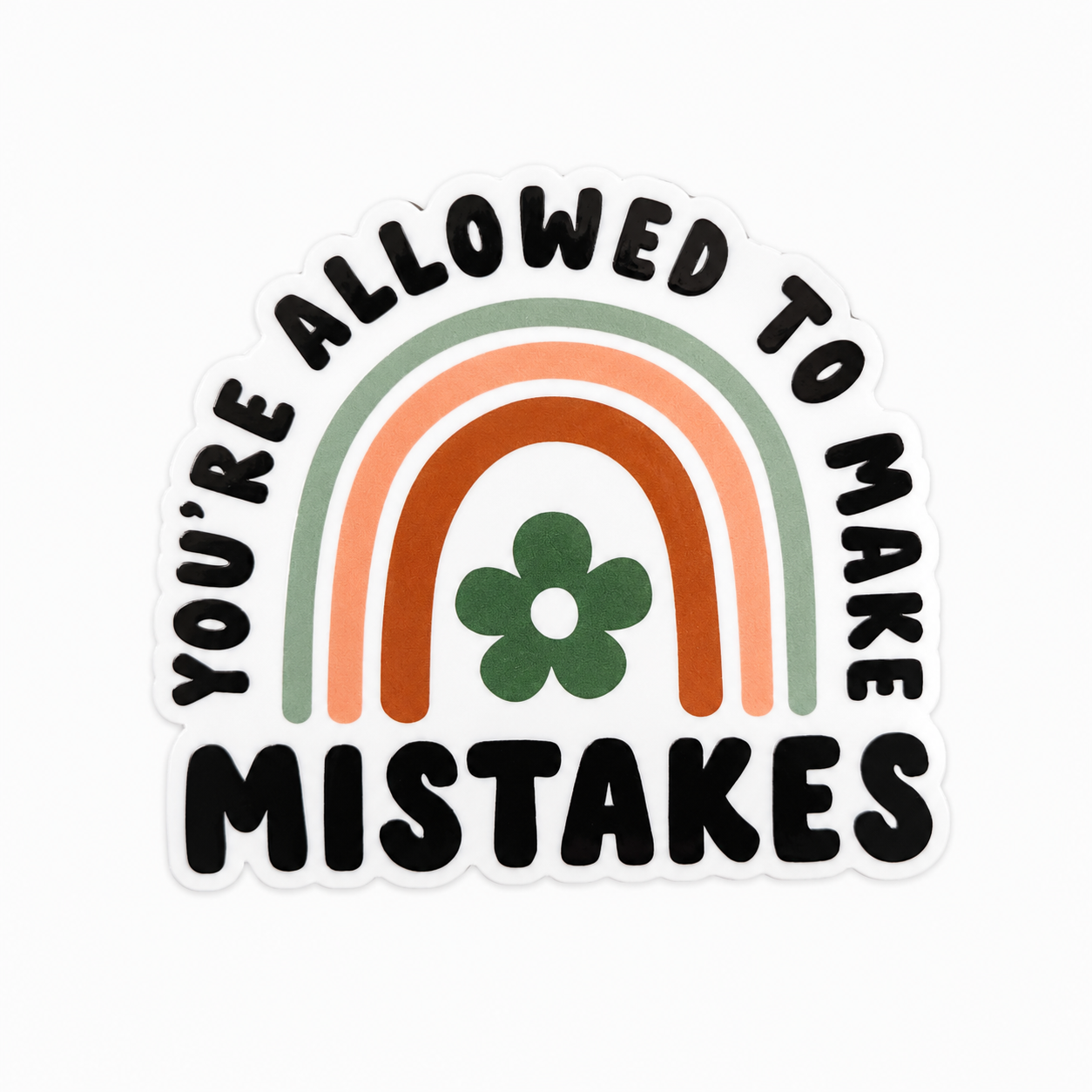 You're Allowed To Make Mistakes plastic add-on with retro rainbow and flower design, compatible with interchangeable badge reel bases and positive mental health accessories.