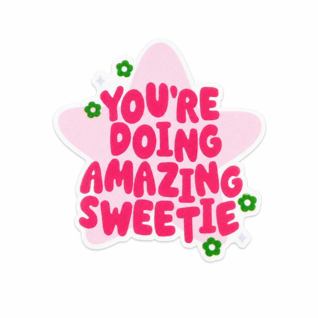 You're Doing Amazing Sweetie plastic add-on featuring a pink star design with floral accents, compatible with interchangeable badge reel bases and perfect as a cute healthcare worker accessory